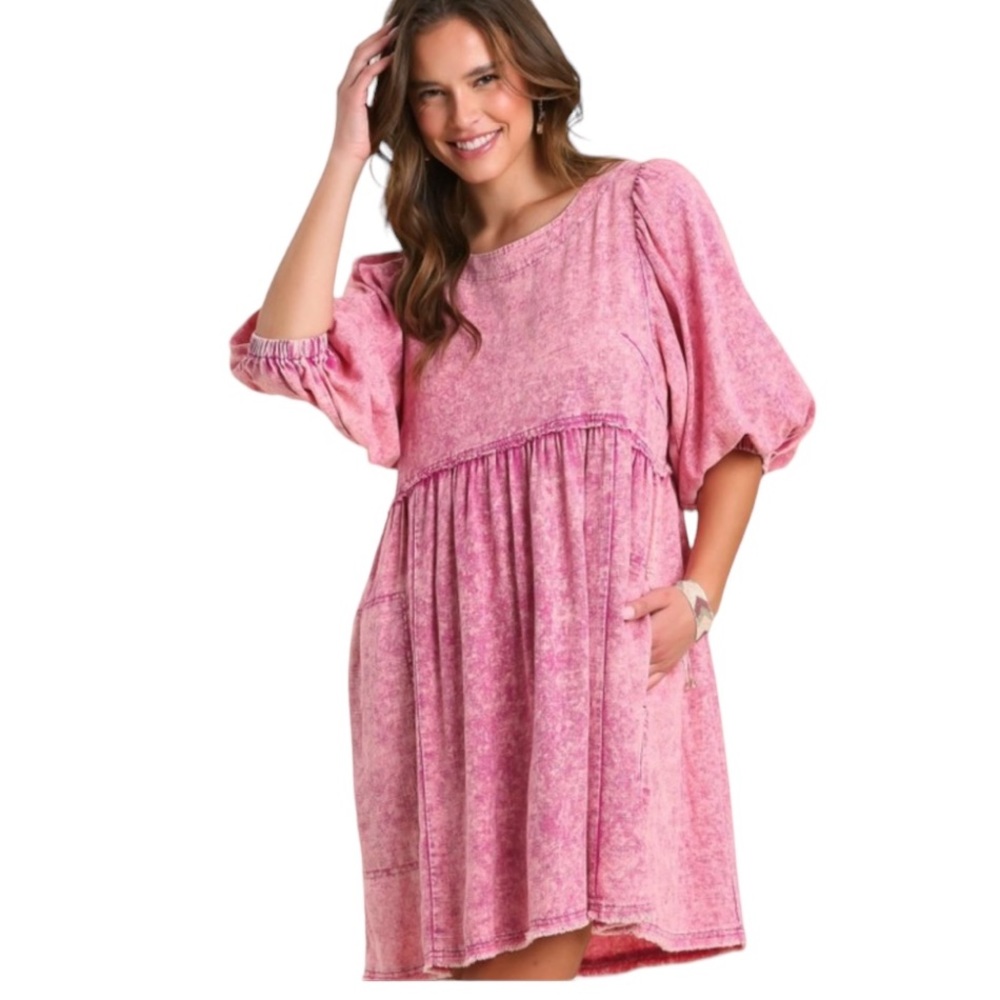 Pink Washed Babydoll Dress - Women